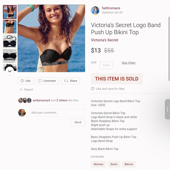 VICTORIAS SECRET FABULOUS PUSH UP LOGO BAND BIKINI TOP 36C - Picture 14 of 14